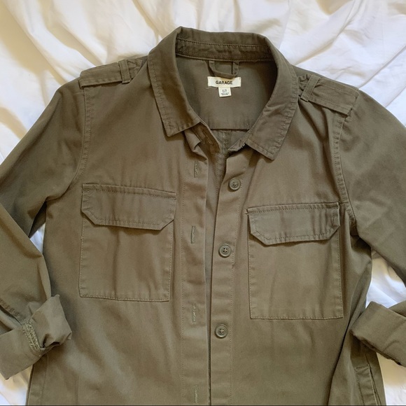 Military Style Garage Jacket in Army Green - Picture 3 of 5